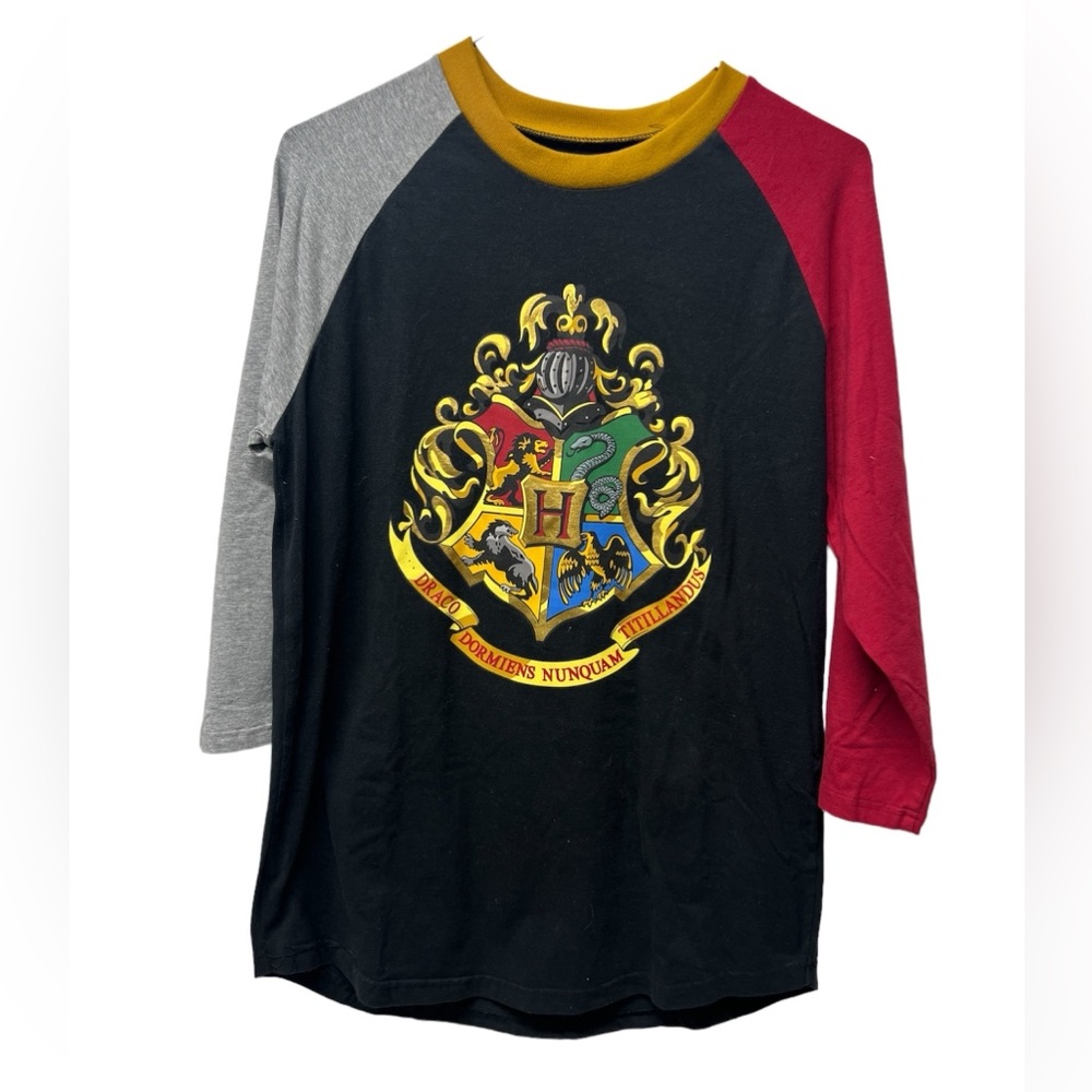Harry Potter Tee Shirt Hogwarts House Crest Color Block Cotton Spandex small